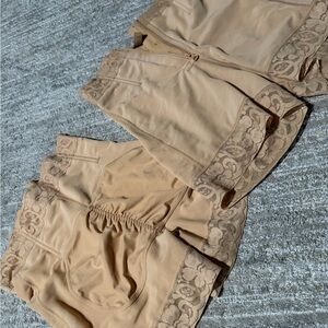 Elegant Tan Lace Trim Women's Shorts